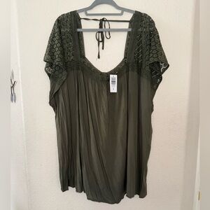 NWT Torrid Sage Green Lace Crochet Detail Top Size 28